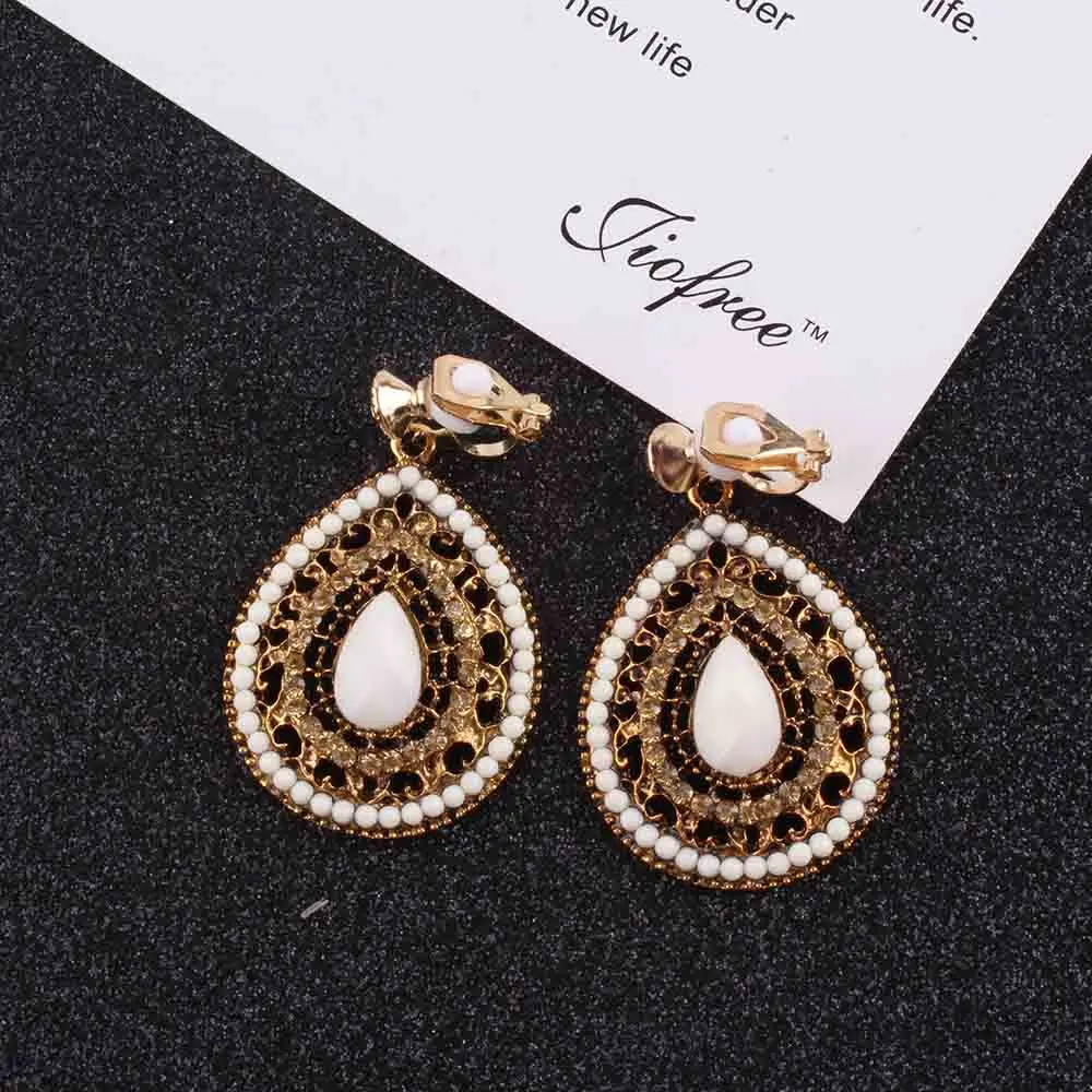 New Party 6 color Bijoux Bohemia Statement Crystal  Clip on Earrings Without Piercing Boho Turkish Vintage Ethnic Jewelry