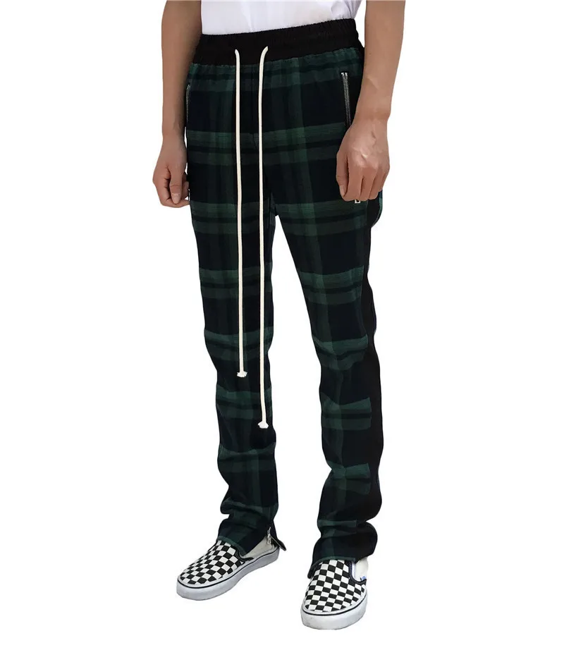 2020 New Fashion Men Sweatpants Hip Hop Pants Red Plaid Streetwear Zipper Slim Pencil Pants men Trousers Jogger Pants