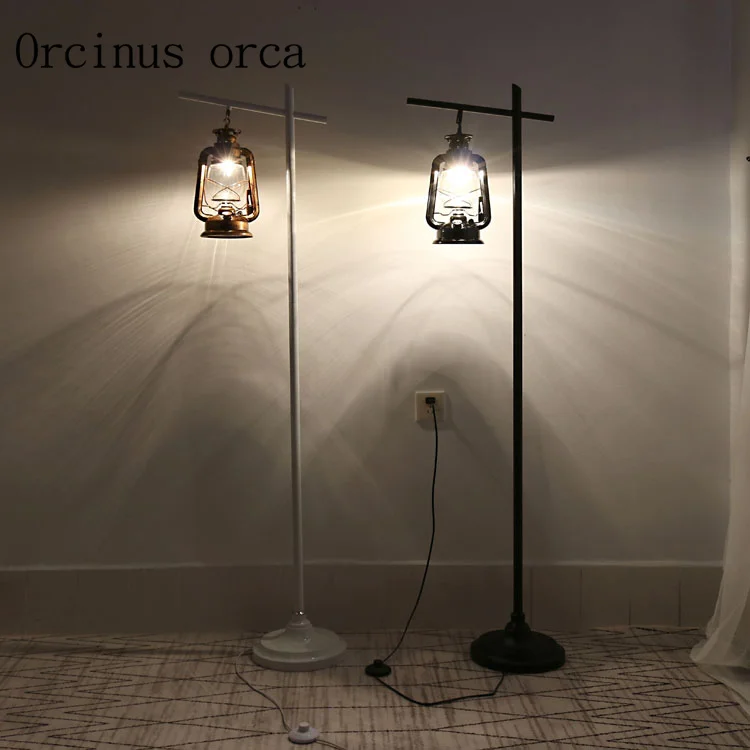 American style rural retro kerosene floor lamp living room bedside lamp Nordic Industrial Wind iron art LED floor lamp