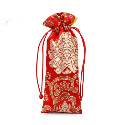 10pcs Rich Flower Luxury Chinese Gift Bags Silk Brocade Drawstring Long Wood Comb Christmas Pouches  Wedding Party Favors