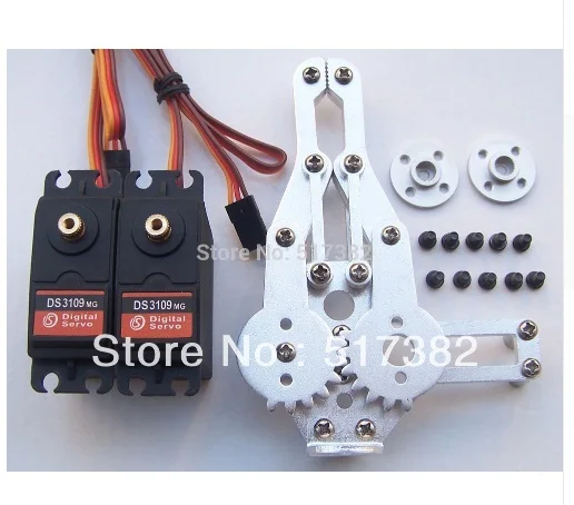 Free ship 2 DOF Robot Arm Clamp Claw Mount kit + 2 DS3109 Metal gear Digital servo 9kg +2 circle metal holder 25T for Arduino