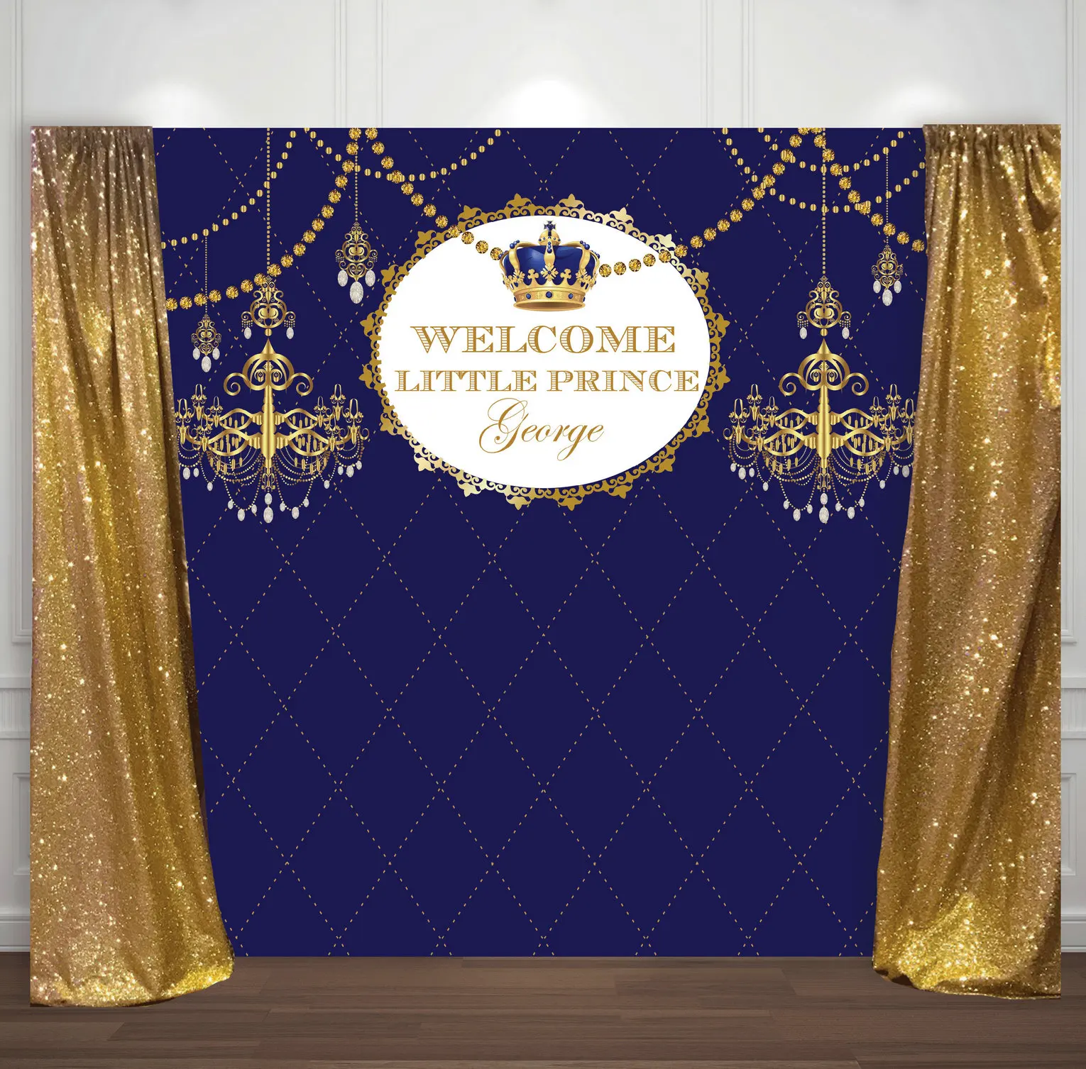 custom gold  blue prince crown royal photo backdrop  High quality Computer print party background