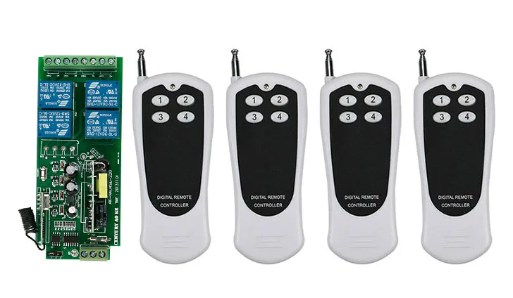 

AC85v~250V 110V 220V 4CH RF Wireless Remote Control Switch System Transmitter+Receiver,315/433 MHZ /lamp/ window/Garage Doors