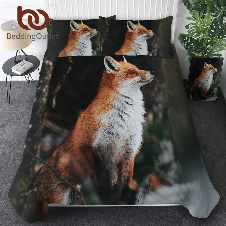 

BeddingOutlet Fox Bedding Set 3D Print Duvet Cover Wild Animal Home Textiles 3-Piece Tribal Bedspread Floral Bed Cover Drop Ship