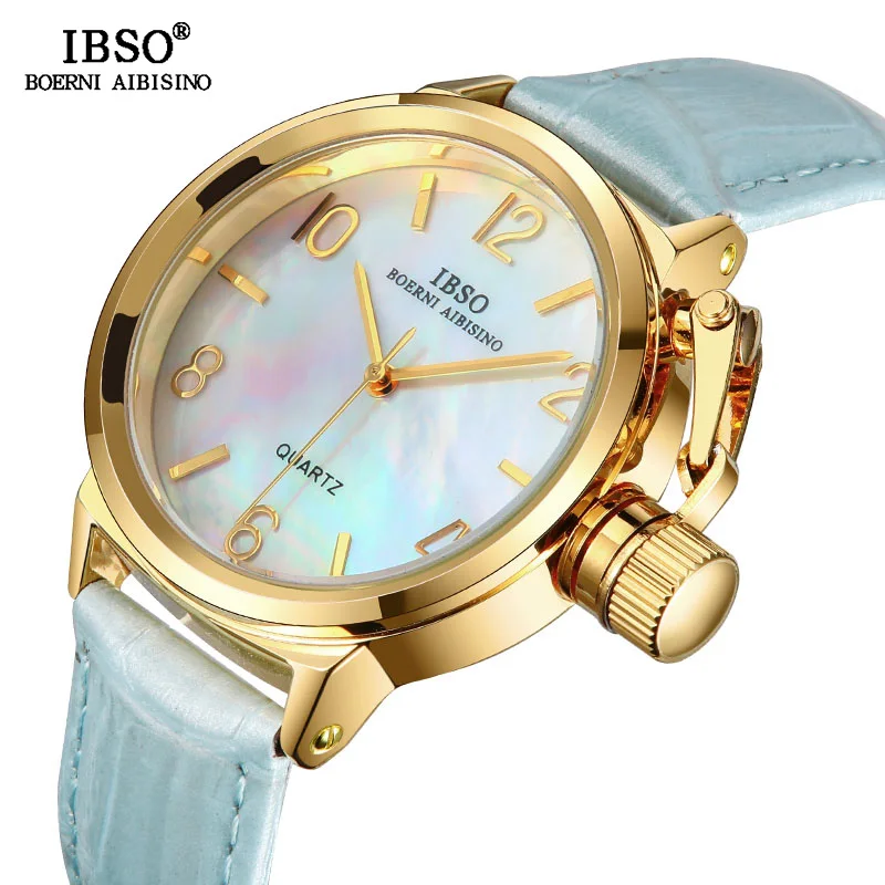 Ibso relógio de quartzo clássico feminino, pulseira de couro genuíno, relógio de pulso para mulheres