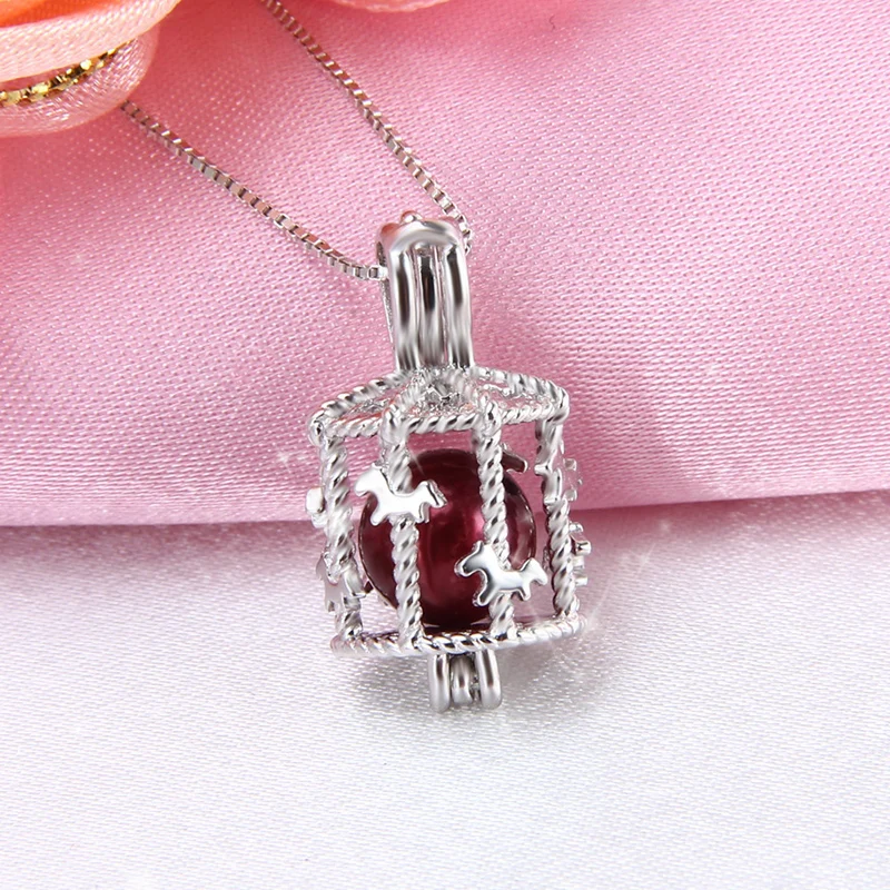 CLUCI Silver 925 Cute Carousel Cage Pearl Pendant 925 Sterling Silver Merry-go-round Charms Gift for Women Pearl Locket SC176SB image 5