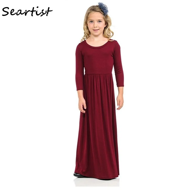 Seartist Girls Beachwear Long Dress Baby Dresses Spring Summer Beach Long-sleeve Plain Bohemia Boho Princess Casual 2023 New 35