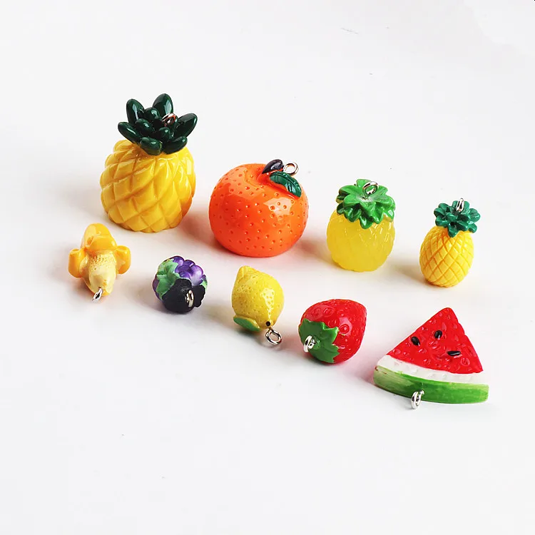 Summer 30pcs/lot Fruit style 3D cartoon Pineapple Oranges Watermelon Banana Lemon shape resin charms diy jewelry making