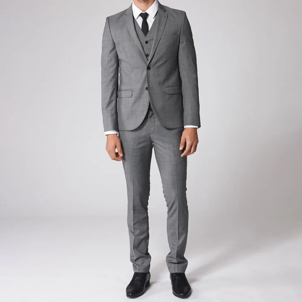 2019 Vintage Tuxedo Wedding Tuxedo  Custom Made Sharkskin Suit Slim Fit Gray Bespoke Grey Two-Toned Woven Wedding Suits For Men