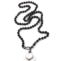 Fashion  8mm long knotted Natural Stone Black Gun Zircon Pave lobster clasp Crystal Pendant Necklace For Women Jewelry