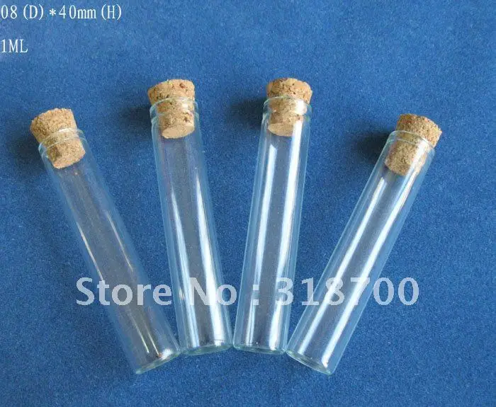 1000/lot 1ml small glass tube with wooden cork, cork vial,cork stoppered tube,0.5ml till 50ml is available