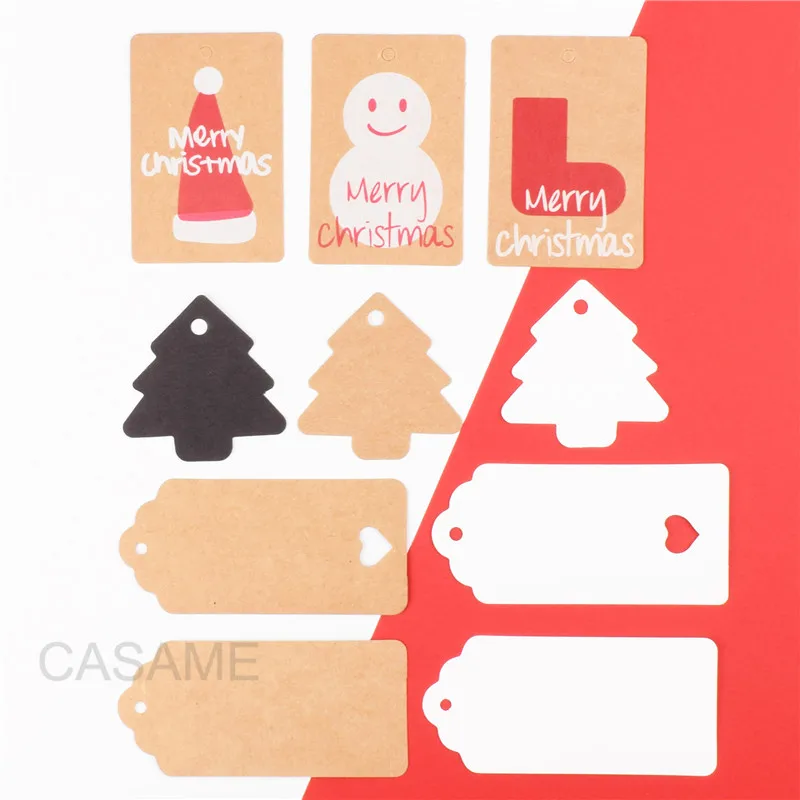 packing 50pcs Korea style cute Kraft Merry Christmas Hang tag Gift tag tags drop cards gifts greeting cards decoration