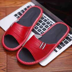 Sheepskin Women's Summer Home Slippers Soft Genuine Leather Couple's Indoor Shoes Solid Color Anti-Skip Men's Slippers