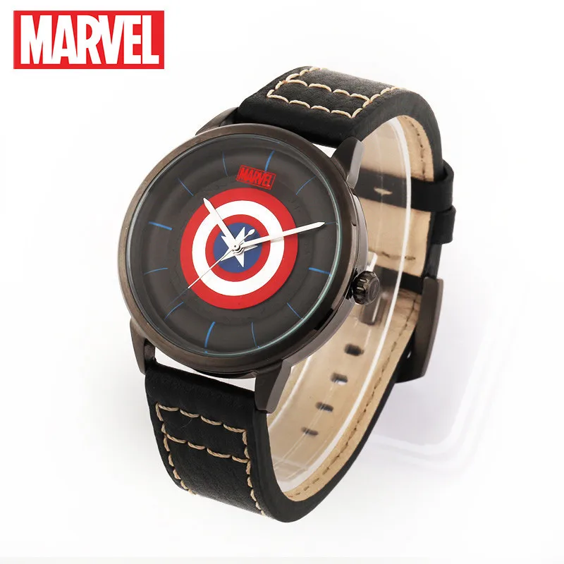 Disney Chính Thức Marvel Avengers CAPTAIN AMERICA Vỏ Đồng Hồ Thạch Anh Chống Thấm Nước Đồng Hồ Nam Da Nam Sapphire Sang Trọng M-9013