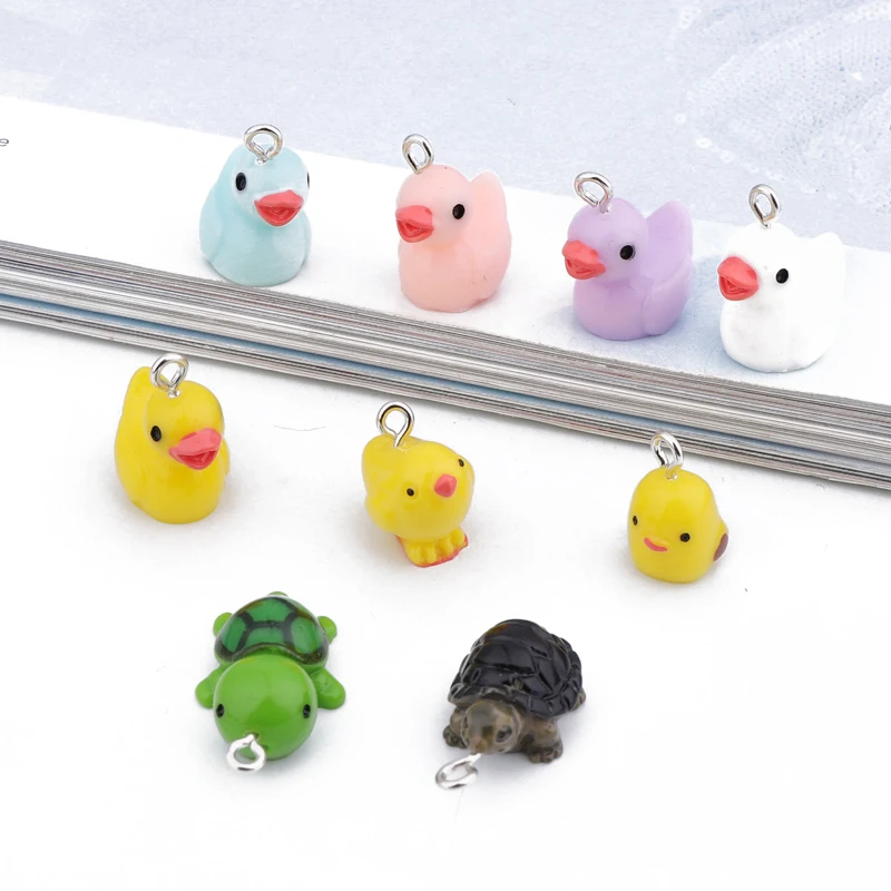 5pcs Lovely Duck Tortoise Animal Charms Diy Necklace Earring Findings Childlike Kids Toy Bracelet Keychain Jewelry Charms