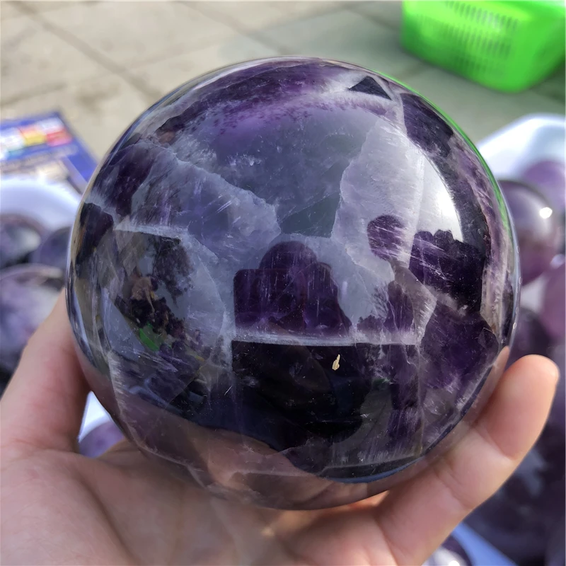 

large size top quality high polished Dogtooth amethyst Chevron-Amethyst Banded dream amethyst sphere ball healing around 9cm