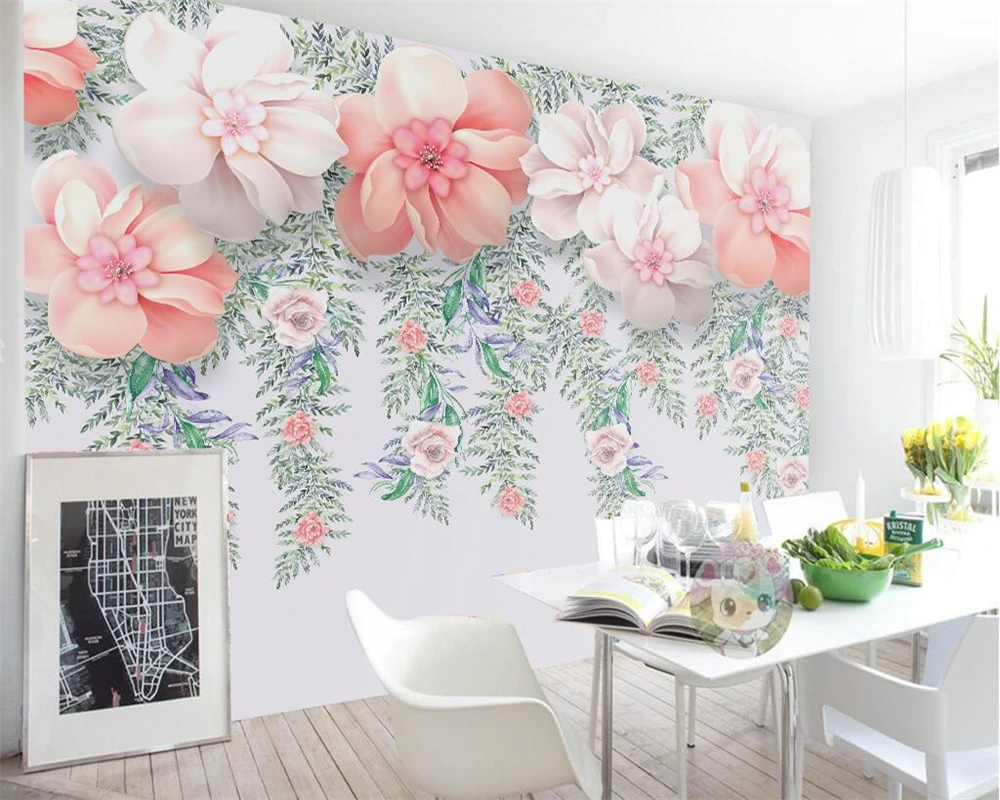 Custom size wallpaper Pastoral style Fan flowers Flower vine background mural home decoration living room bedroom 3d wallpaper