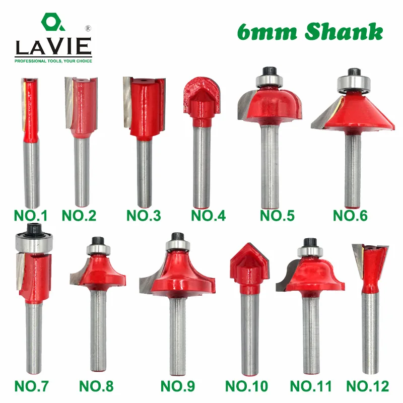 1pc 6mm Shank Router Bit Straight T Bit V Flush Trimming Cleaning Round Corner Cove Box Bits Milling Cutter for Wood