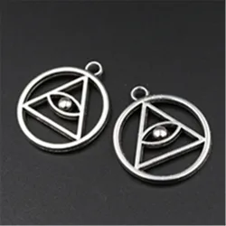 6pcs Silver Plated Magic Item Death Relic Charm Triangle, Round, Eye, Pendants DIY Retro Jewelry Crafts Making 31*27mm A555