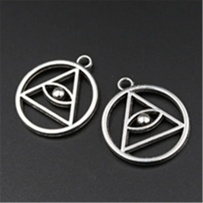 6pcs Silver Plated Magic Item Death Relic Charm Triangle, Round, Eye, Pendants DIY Retro Jewelry Crafts Making 31*27mm A555