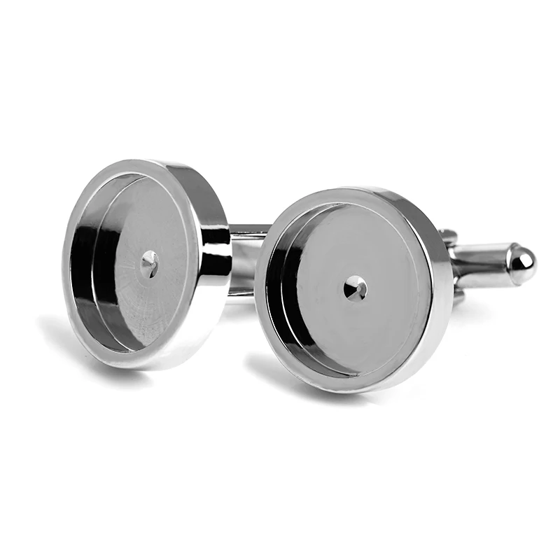 Silver Plated Cufflinks Blanks with round bezel setting match 16mm cabochon Wholesale,best sale