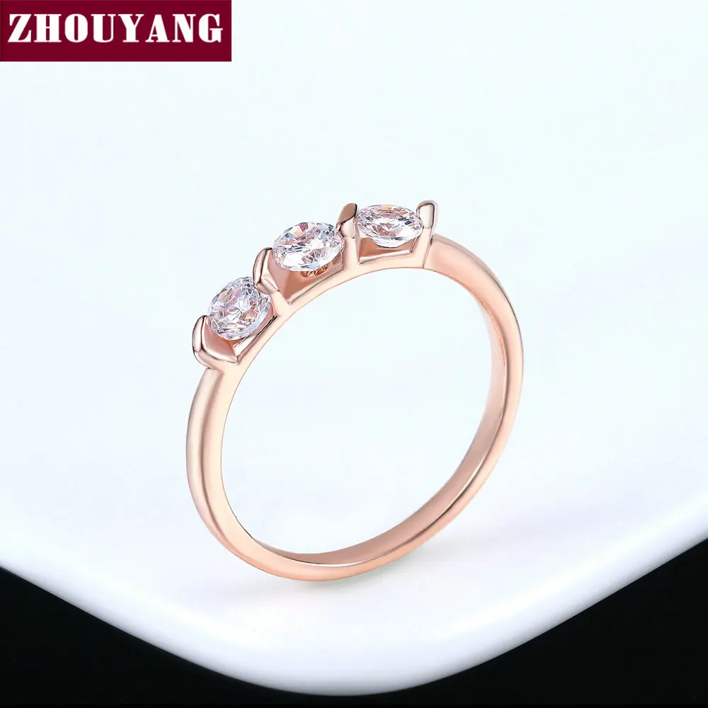 ZHOUYAN Engagement Wedding Ring For Women Classic Simple CZ Austrian Crystal Dainty Ring Rose Gold Color Fashion Jewelry R067