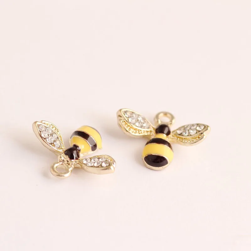 10pcs/lot Lovely Rhinestone Bee Charms Alloy Pendant Fit For Bracelet DIY Fashion Jewelry Accessories YZ308