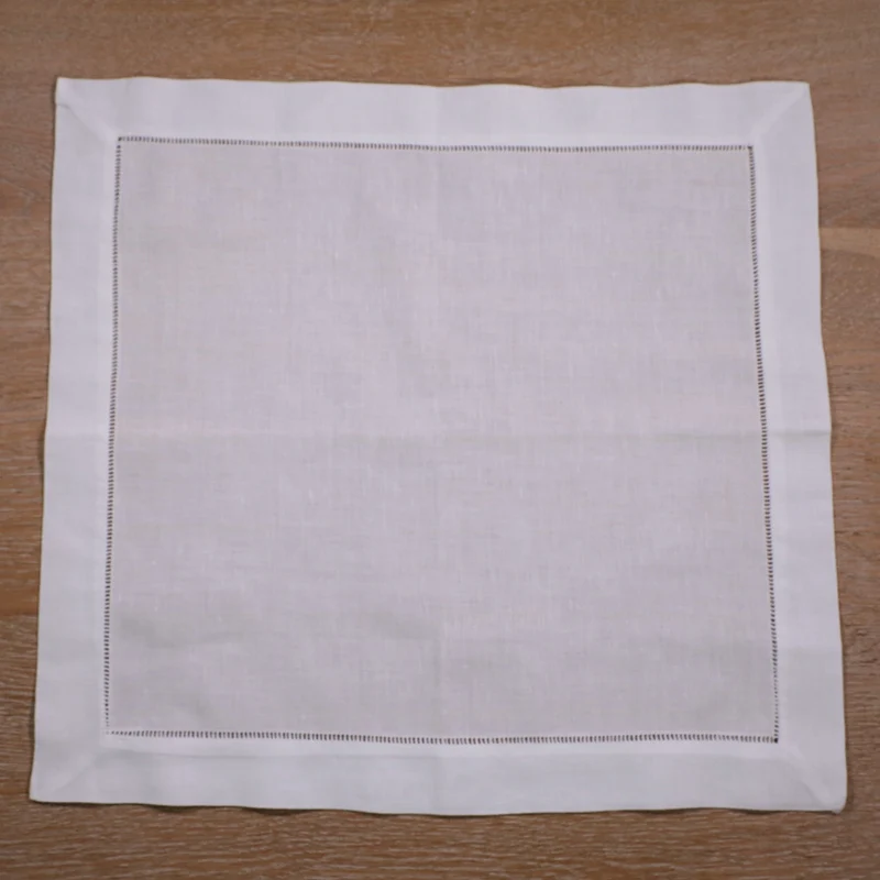 N002-18: 12 Piece White Hemstitch Napkins 55% Linen 45% Cotton  18