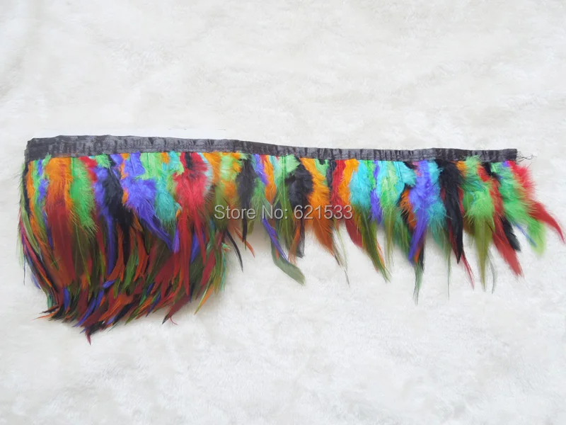 

10Yards/Lot!Height 4-6inches 10-15cm Multicolor Hackle Feather Trimming Fringe,Rooster Feather Trim for Crafts,Garments,