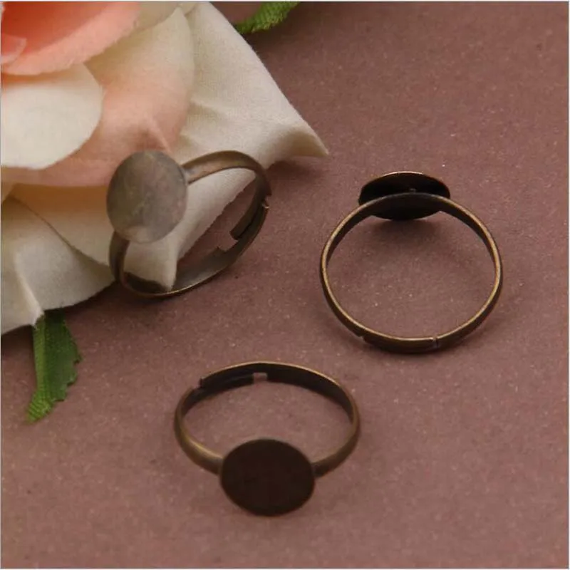 5pcs 10mm Pad Diy Antique Bronze Plated Ring Base Adjustable Ring Blanks Glue On Cabochon Rings Findings Material For Handmade