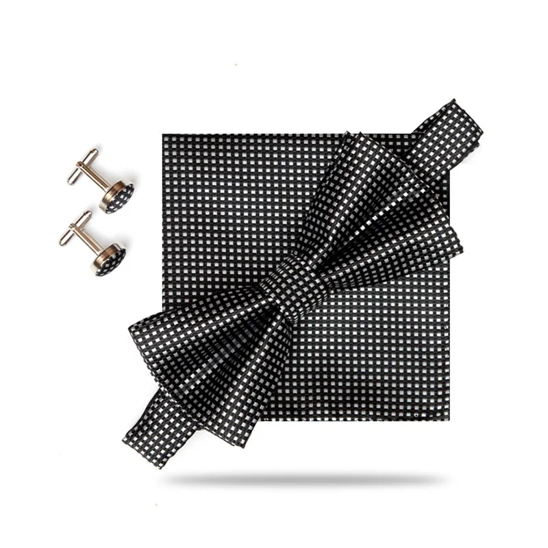 HOOYI 2019 New Arrival Tie Set Bow Ties for Men Pretied Bowtie Pocket squares Cufflinks Wedding Butterfly Handkerchief Mariage