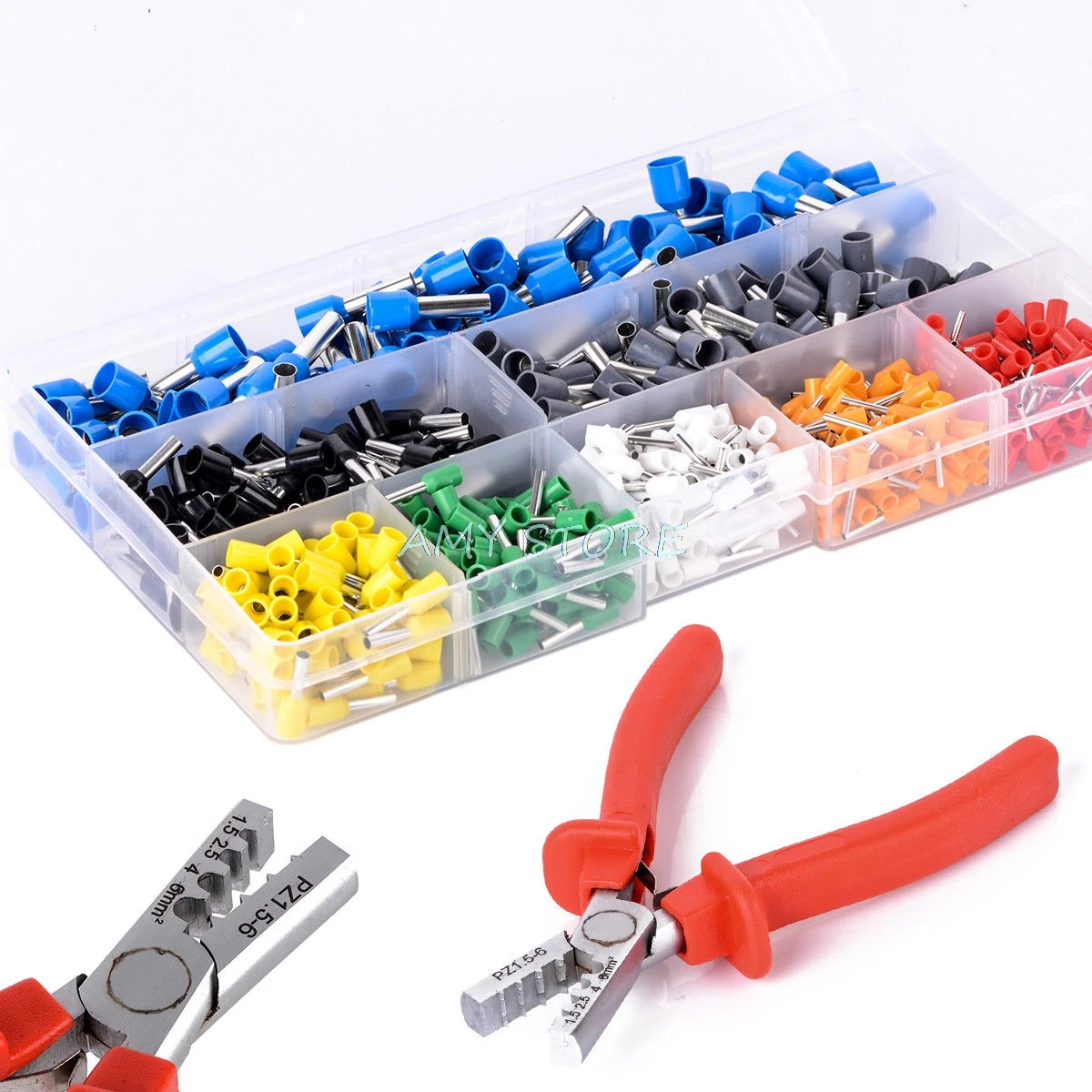 

800pcs AWG10-22 Cable Wire Sleeve E0508/1008/1508 to 6012 Terminal Connector w PZ1.5-6 Hand Ferrule Crimper Plier Crimp Tool Set