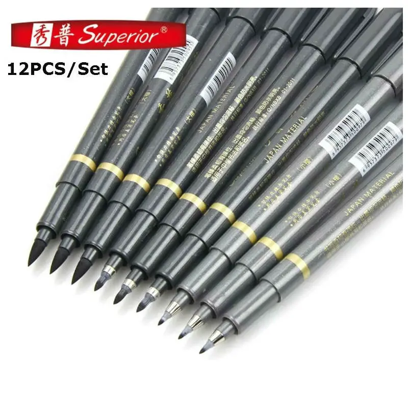 

12pcs/set superior 3 different writing pen writing soft brush pen writing pen design pen for school student office supplies