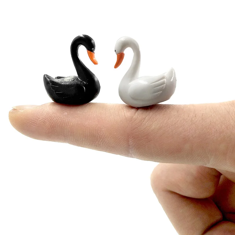 10pcs Black White Swan Figurine Cartoon Ducks Animal Statue Ornaments Home Decor Miniature Fairy Garden Decoration Accessories