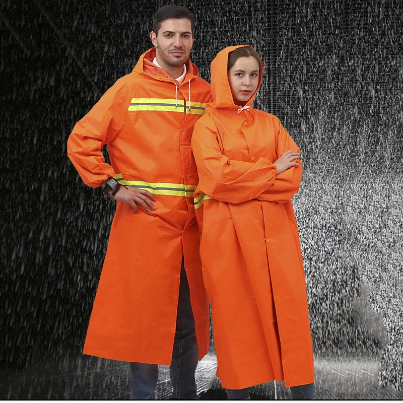 Unisex Reflective Raincoat High Visibility Safety Long Section Fluorescent Clothes Outdoor Working Hooded Waterproof Clothing