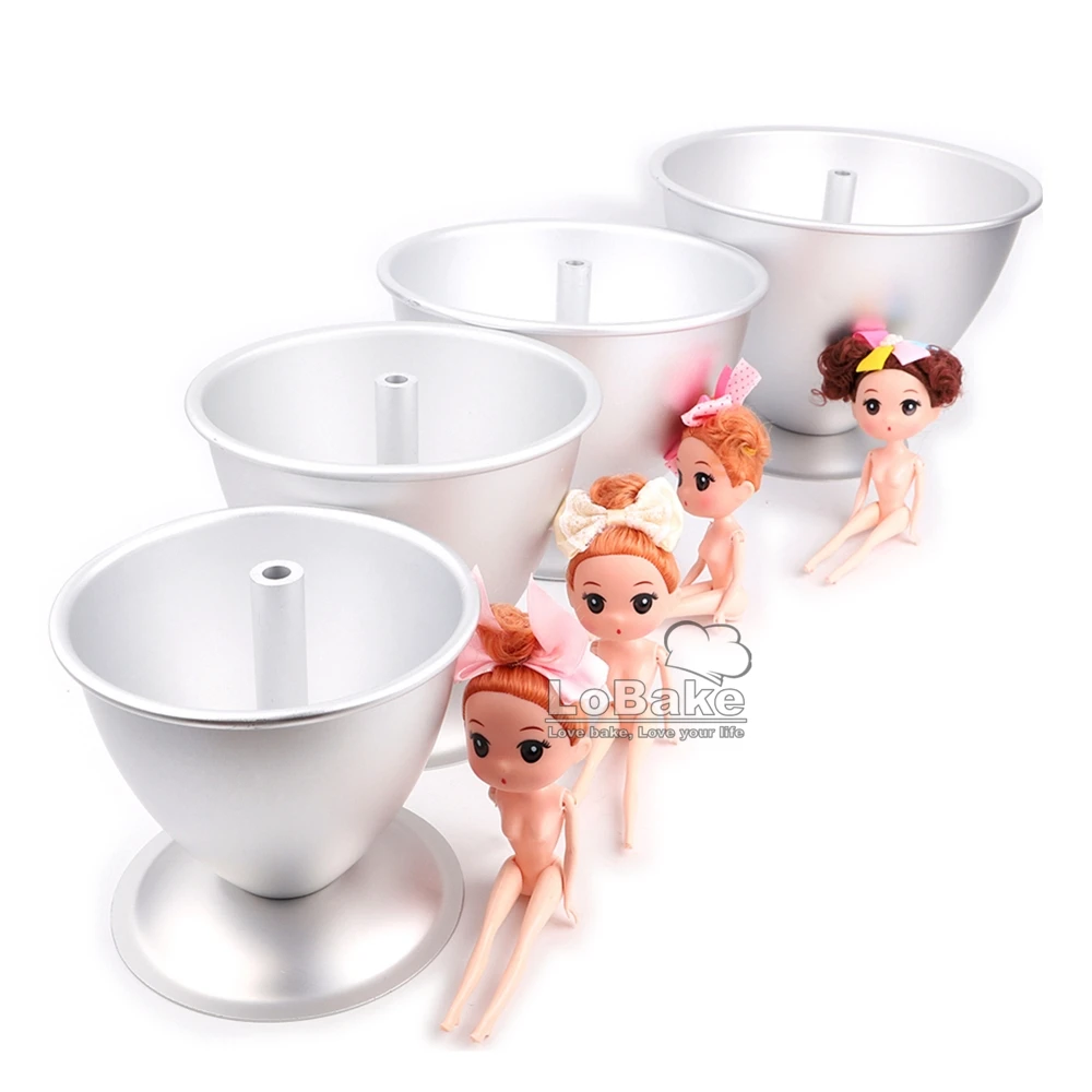 5 6 7 8 inches princess doll girl skirt dress hollow cake mold aluminium baking moldes cake pan tin with stands random dolls