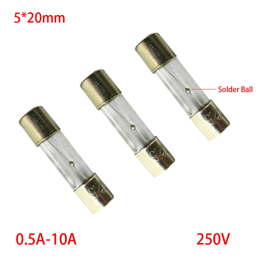 T3.15A T4A T5A T6A T6.3A T8A T10A 250V AC 5*20mm 5x20mm Delay Slow Blow Glass Tube Fuse Link With Solder Ball