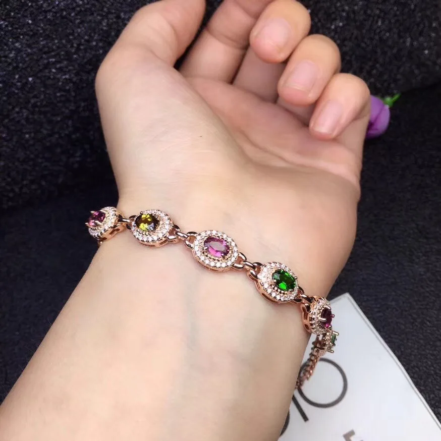 Natural tourmaline Bracelet wholesale multi colored gemstones  925 silver manufacturers shipments