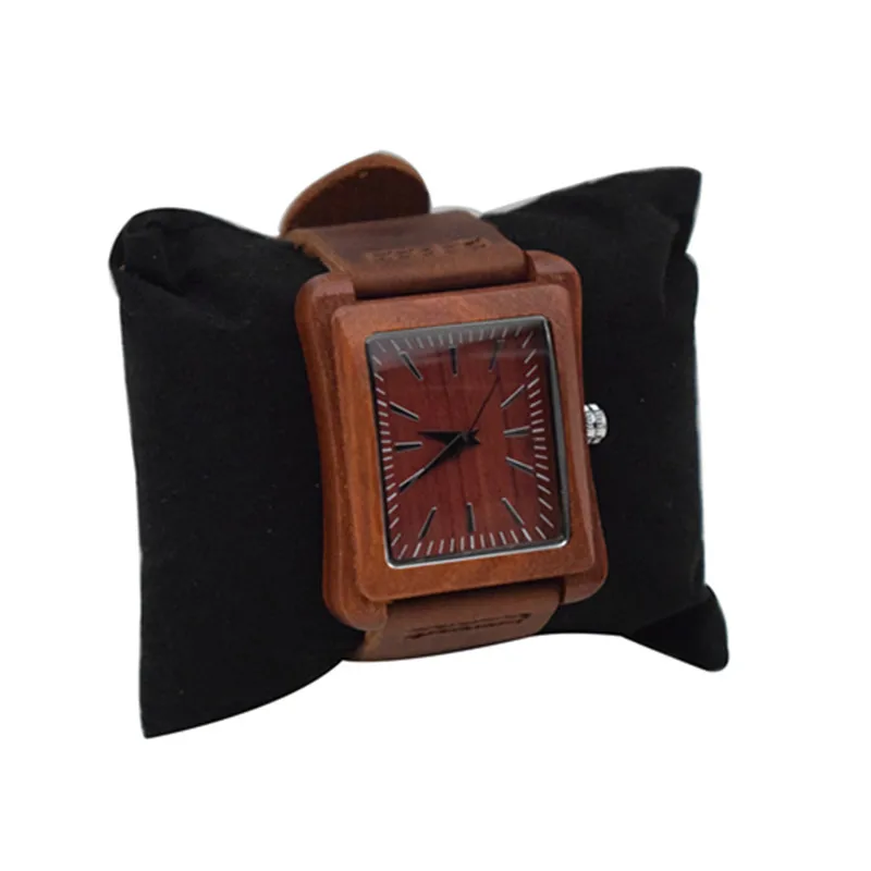 Reloj de madera rojo de forma Irregular para hombre o mujer, pulsera de cuero Genunie a la moda, novedad de 2019