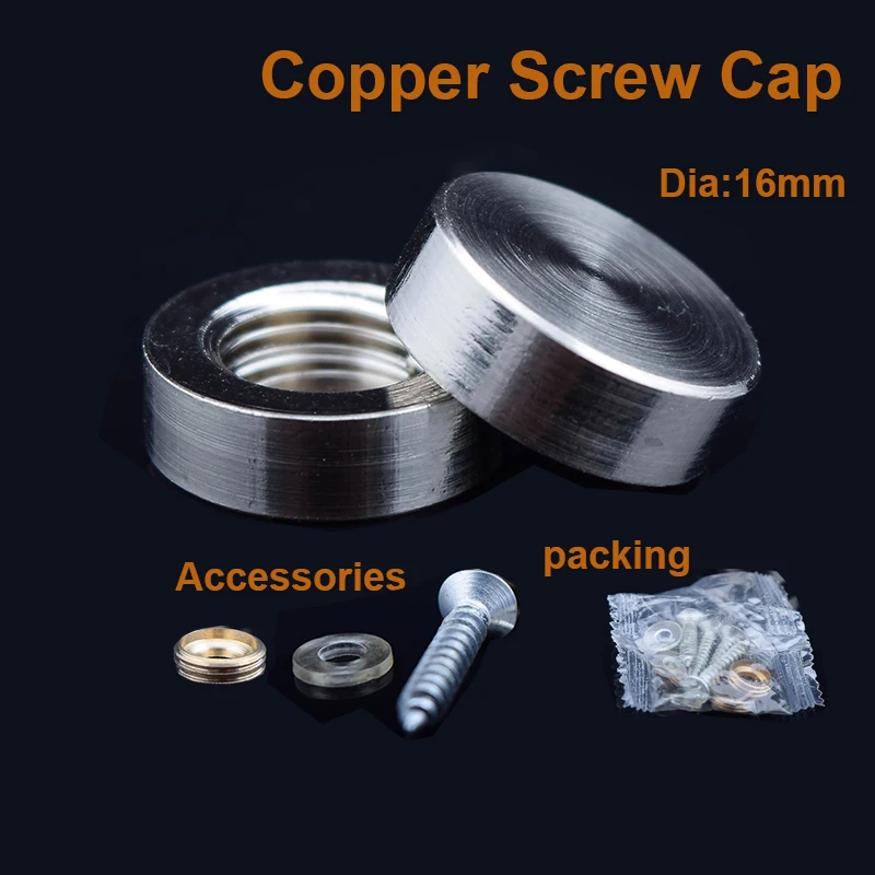 DHL Free Shipping 16mm Diameter screw glass fixing copper screw caps 200sets/lot satin brushed