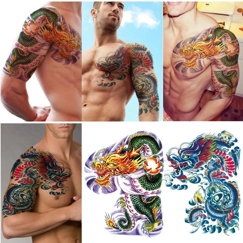 Fake Tattoo Sticker Colorful Raglan Dragon 5pcs/lot Waterproof Durable Temporary Tattoo for Man and Women tatouage temporaire