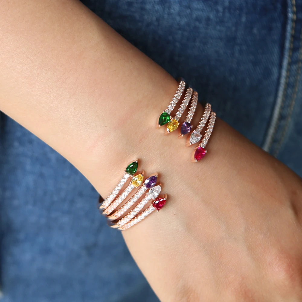 5 colors european USA Hot Sale European cz Charm Bead Cuff open Bangle & Bracelet Fashion Jewelry For Women