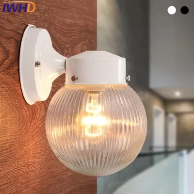 

IWHD Aisle Iron Sconce Modern Wall Lamp Balcony Glass Waterproof Luminaire Courtyard Wall Light Fixtures Arandela Para Parede