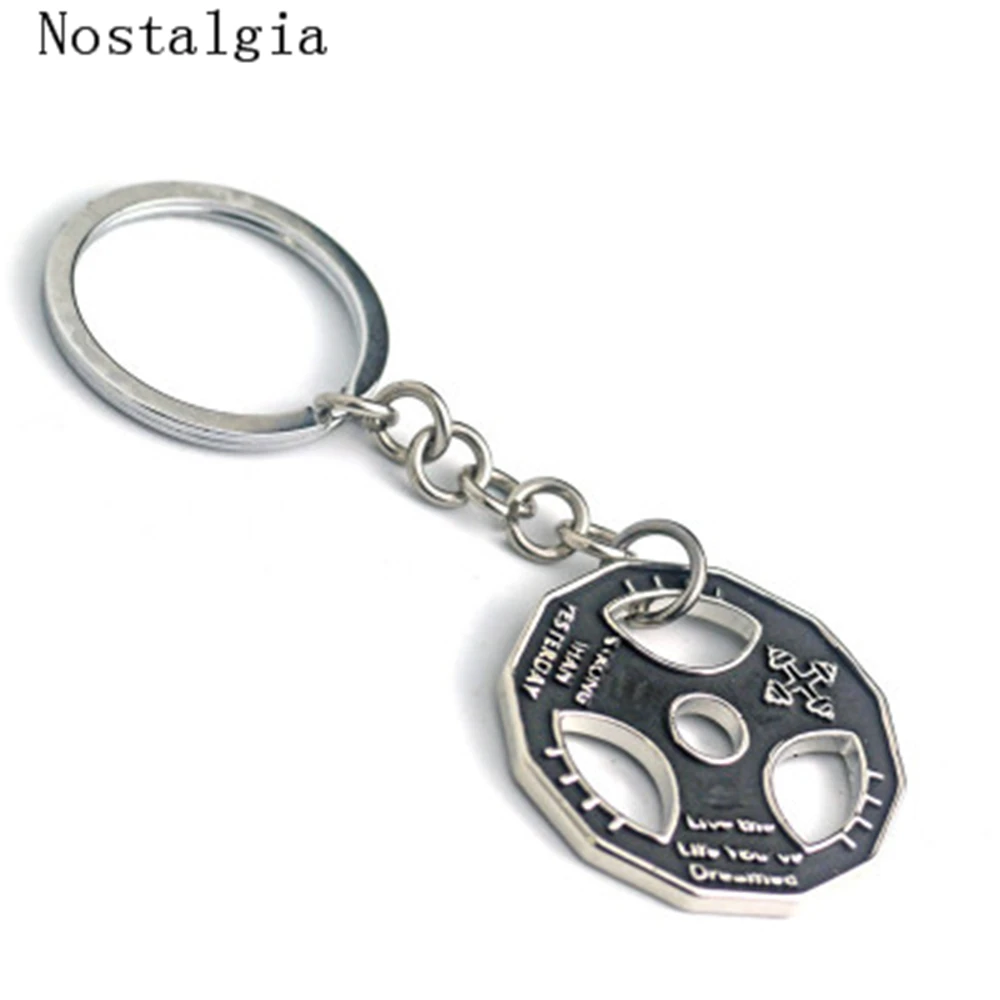 Nostaigia Fashion Weight Plate Charm Keychain Bodybuilding CrossFit Fitness Key Chains Sporty Gym Motivation Jewelry Men Gift