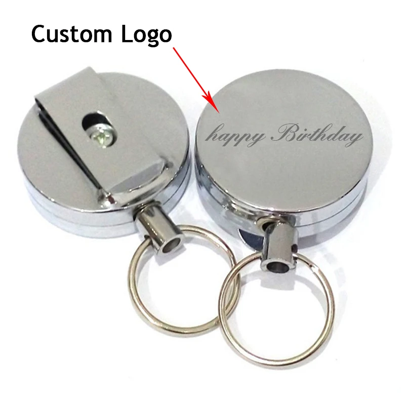 1pc Custom LOGO Keychains Metal Retractable Pull Key Rings ID Badge Lanyard Name Tag Card Holder Recoil Reel Belt Clip Gifts 4cm