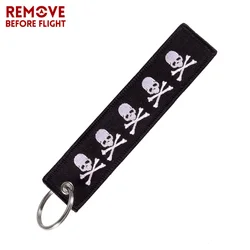 REMOVE BEFORE FLIGHT Double-sided Embroidery Dangerous Skull Keychain Bijoux For Motorcycles Gift Porte Clef Cool Key Ring Chain