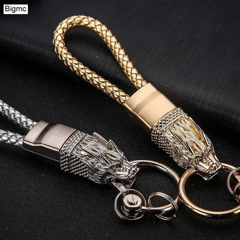 New High quality Dragon Metal Key Chain Men Leather rope car key ring women Party Gift Jewelry K1856