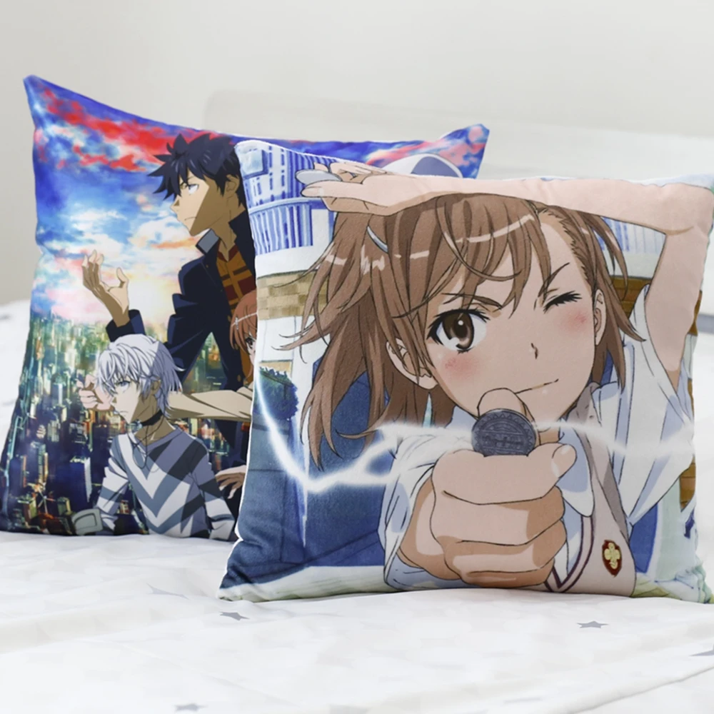 Anime Toaru Kagaku no Railgun Misaka Mikoto Cosplay Pillowcase Cover Peach Skin 45*45 Cushion Pillow Home Decor Gift