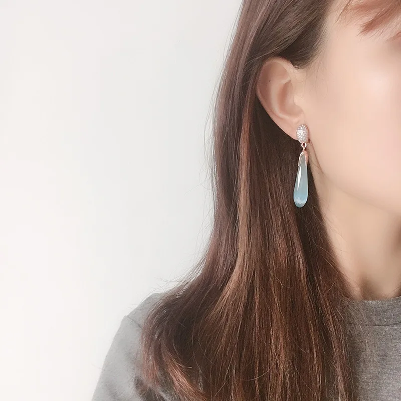Rose Gold Color Green Crystal Earrings