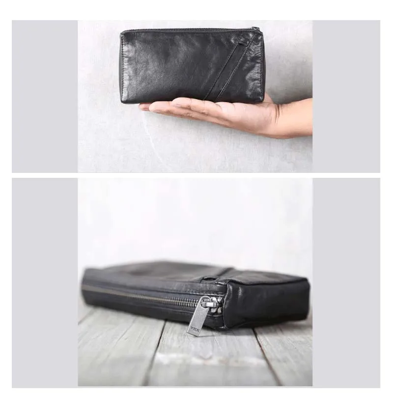 Men Clutch Bag Genuine Leather Luxury Zipper Long Wallets Male Casual Large Capacity Cell Phone Purses Travel Hand Bags